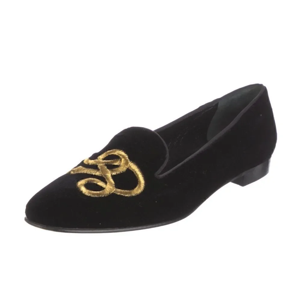 Ralph Lauren Collection Black Velvet Gold Bullion Embroidered Snake Slipper